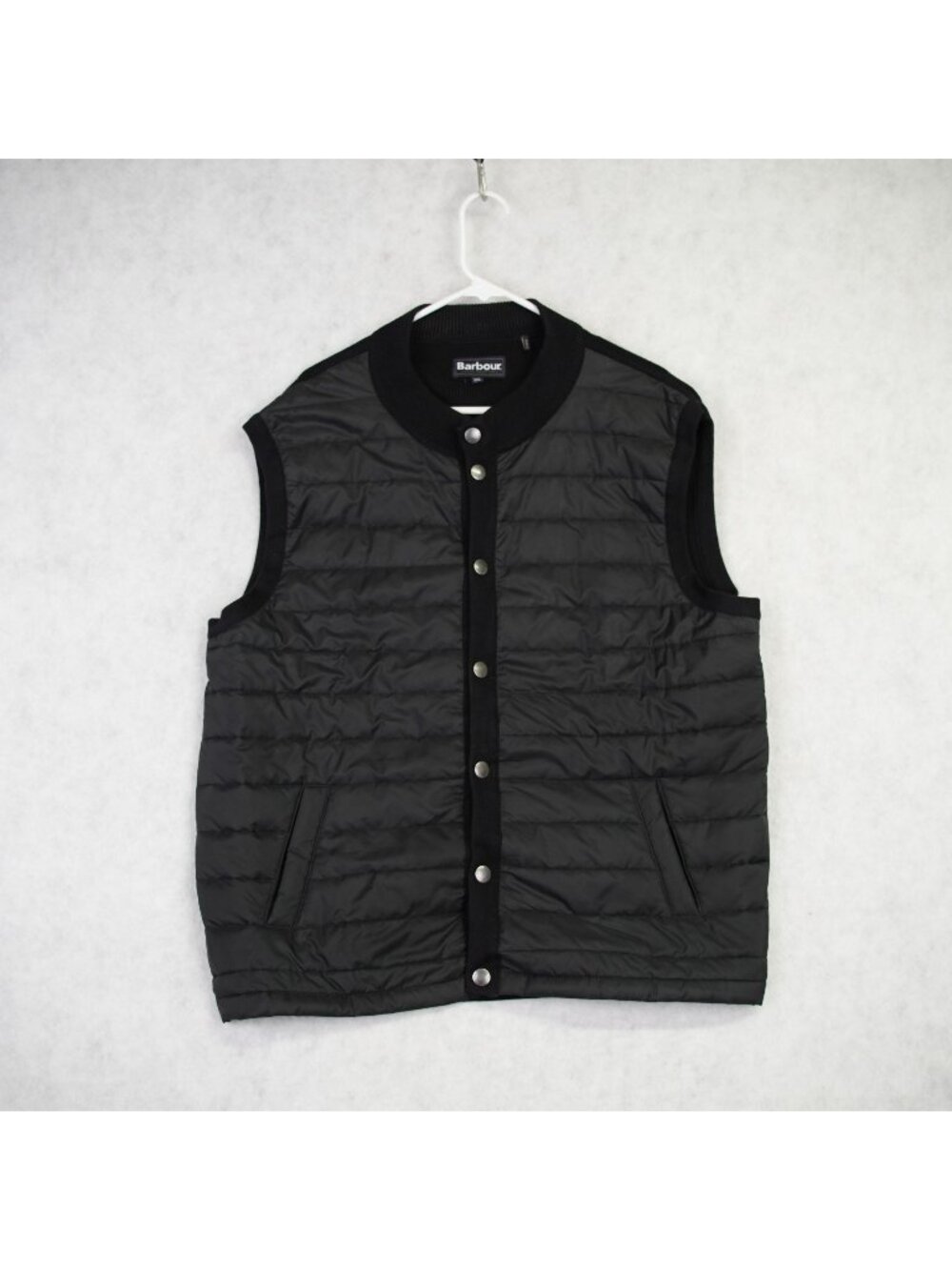 Barbour Mens Black Essential Gilet Quilted Sleeveless Vest Ribbed Collar Sz XXL